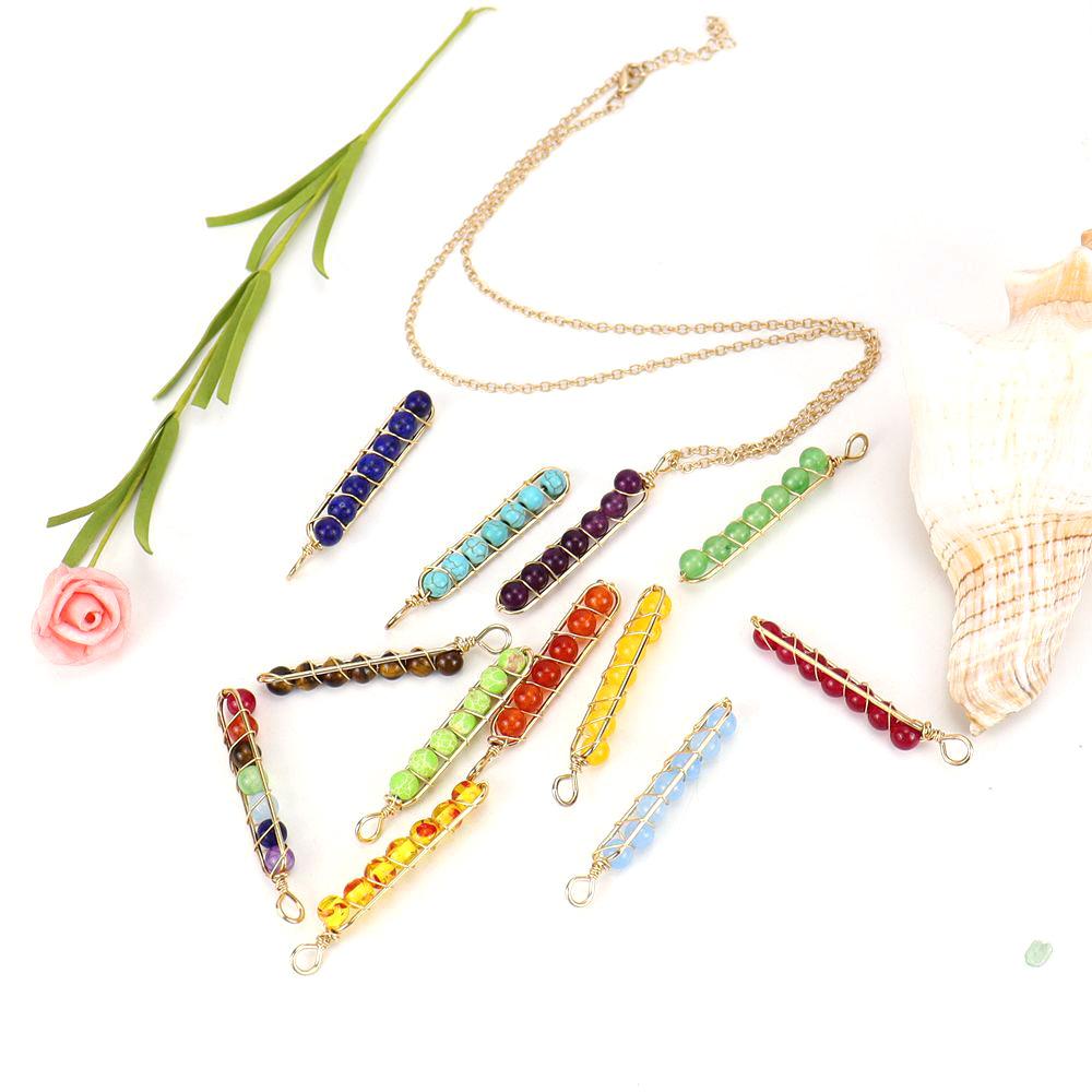 Gold Hand-Wound Colorful Beaded Crystal Agate U-Shaped Pendant Necklace N123