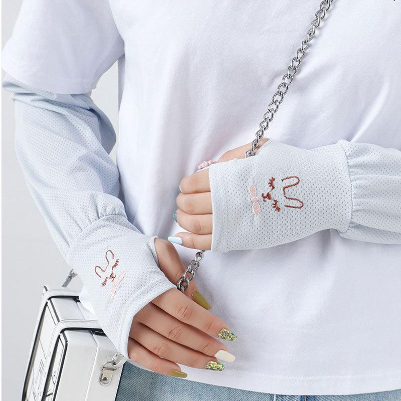 Uv Solar Arm Sleeves Woman Cycling Fingerless Gloves Cool Muff Summer Ice Silk Elastic Arm Cover Driving Anti-Sunburn Sleeve