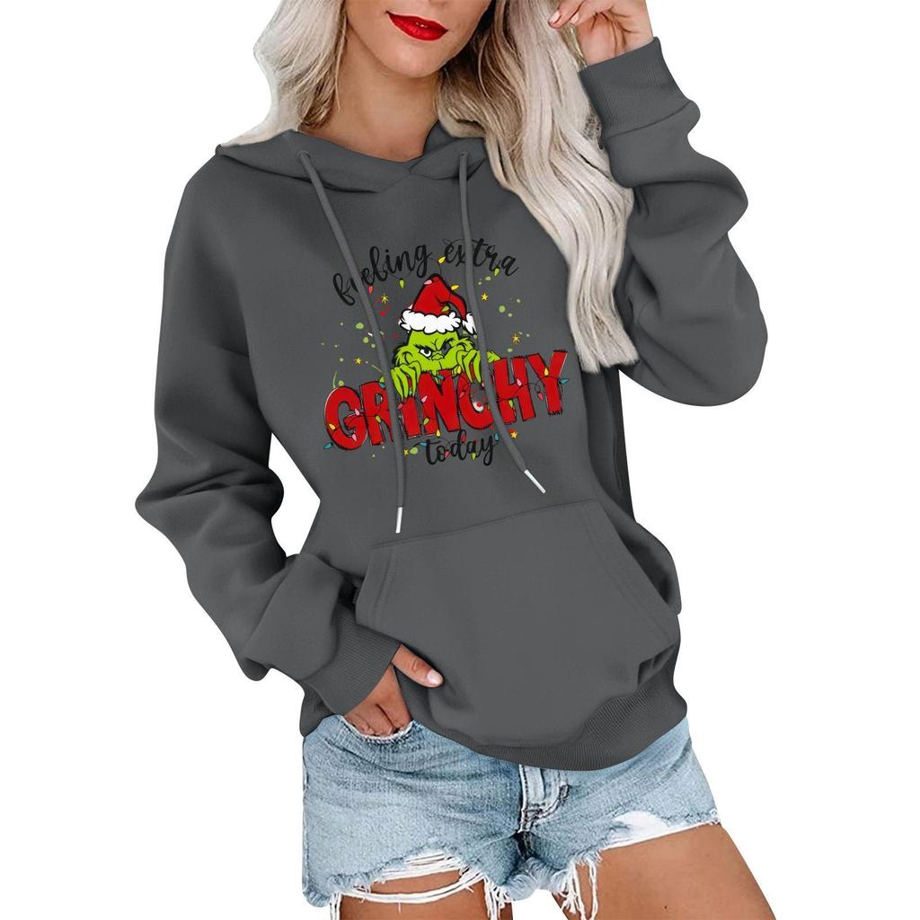 Women's Casual Comfortable Neck Hooded Long Sleeve Christmas Print Warm Sweatshirt