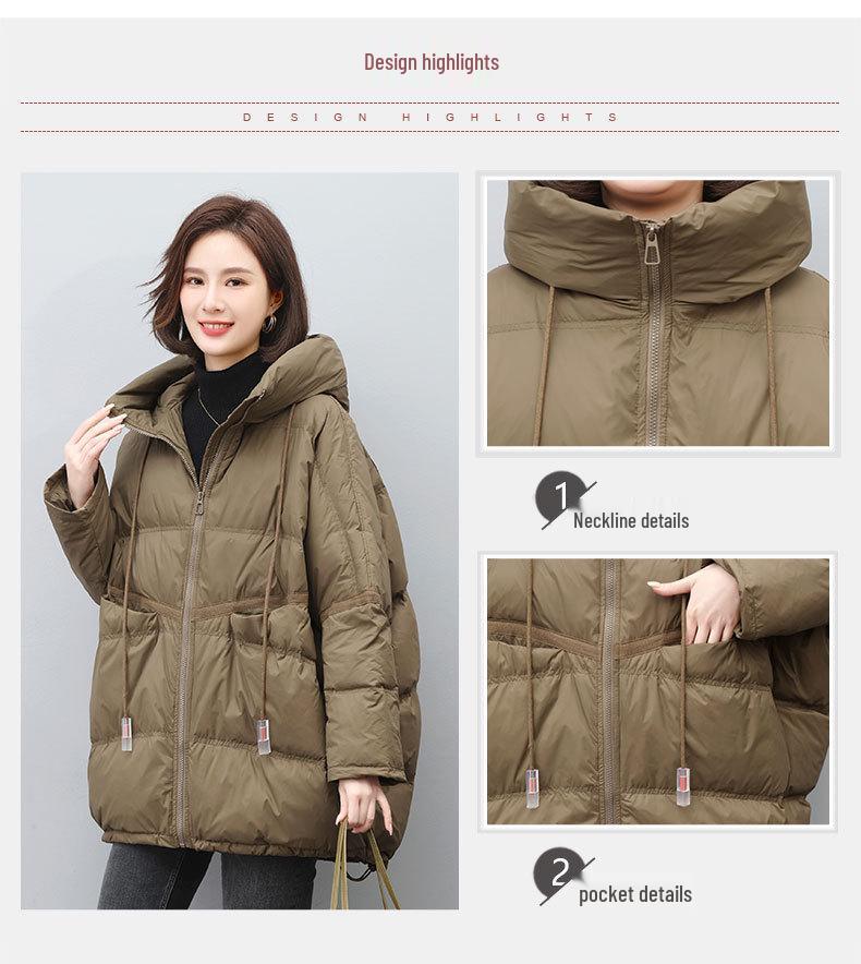 Women's Mid-Length Down Jacket 2024: Winter Loose Fit Plus Size Thickened White Duck Down Coat for Middle-Aged Moms