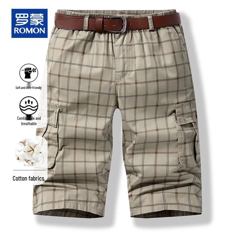 ROMON Pánské letní kostkované bavlněné zkrácené ležérní kalhoty