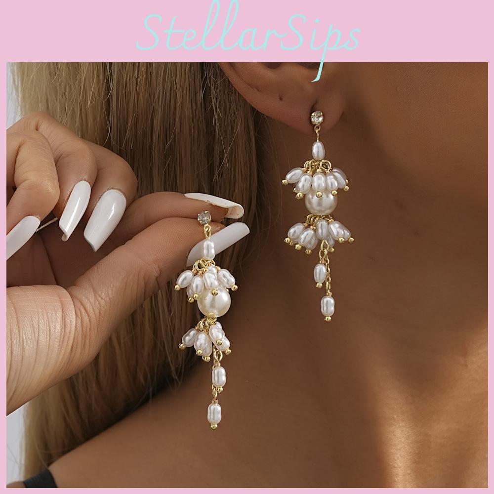 Gold Fashionable 2023 Plated Geometric Tassel Earrings With Pearl Women For