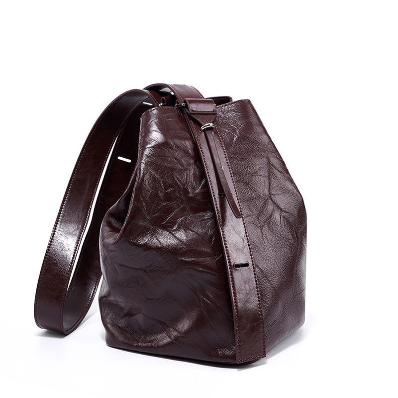 2024 Women's Luxury Wrinkled Cowhide Bucket Bag – Spring/Summer Genuine Leather Tote