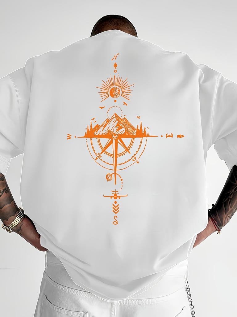 Golden Compass Rose Mountain Print 100 Cotton Men Woment Tshirt Summer Autumn Daily Sports Casual Loose Street Short Sleeve