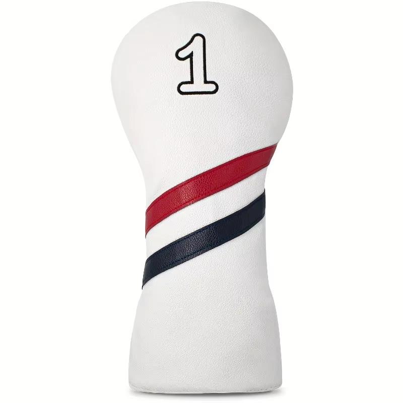 Red & Black  Stripe Golf Club Head Cover - White/Red Color Universal Fit for 1W 3W 5W UT Wood Clubs