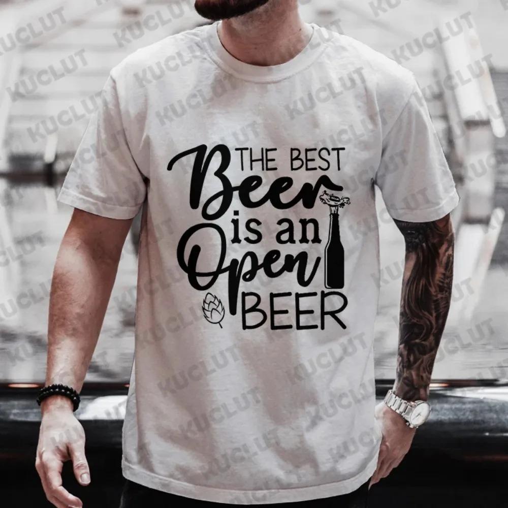 The Best Beer Is An Open Beer Graphic T Shirts Men Y2k Clothes Beer Day Drinking Party Tops Short Sleeve Tees Summer Streetwear