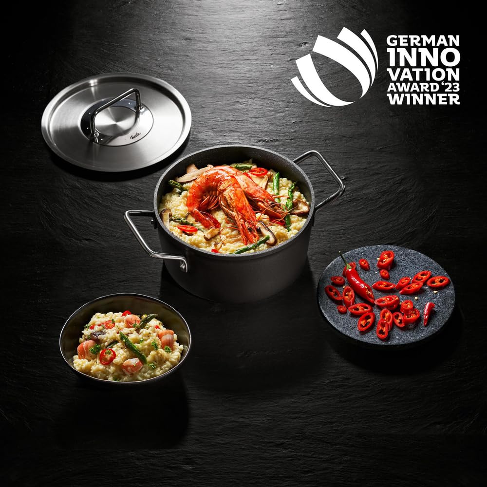 Fissler One Hand Pot 18cm Adamant Saucepan with Stainless Steel Lid Compatible with Gas Coating Made In Germany Black Japanese Fire/IH Non-Stick