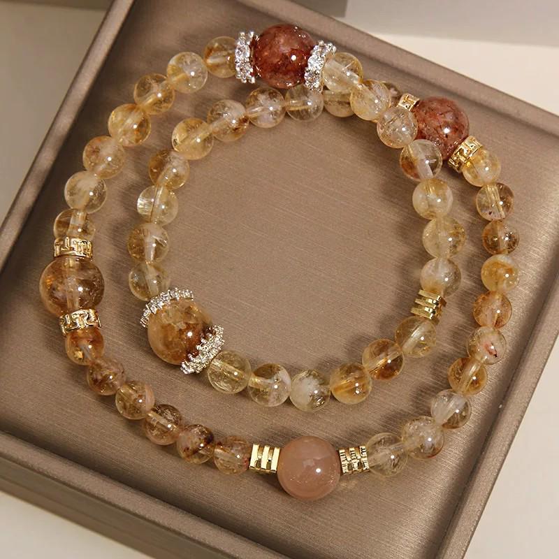 Exquisite Yellow Topaz Double Circle Bracelet: Elegant and Versatile Luxury for Women