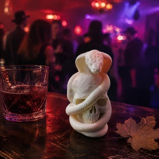 Gothic Skull Ornaments 3D Printed And Snake Figurine, Art Sculpture, Creative Unique Occult Style Gifts Skeleton Statue Ornament for Halloween