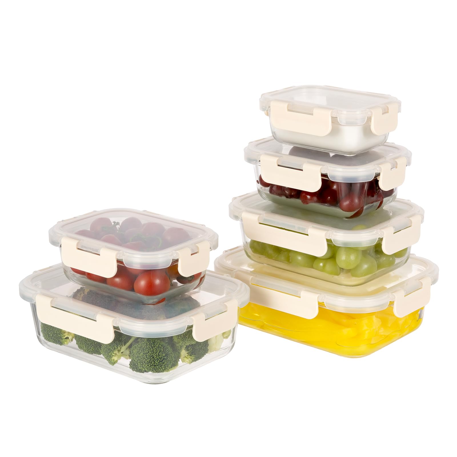 

S SALIENT Glass Storage Pack and Dishwasher Set of Beige Heat-Resistant Containers, & Go, Microwave, Oven, Safe, 6, бежевый