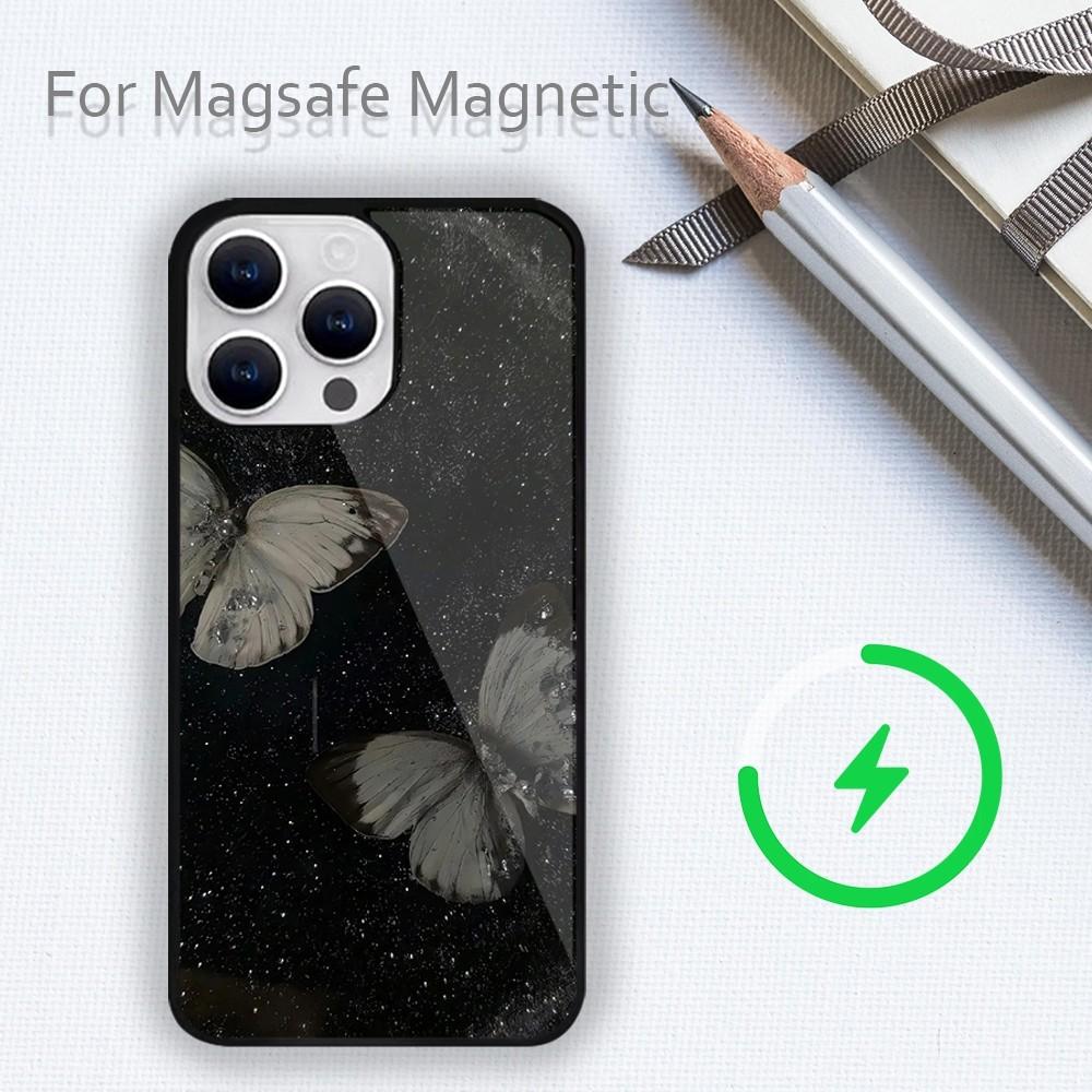 Fashion Retro Butterfly Phone Case For iPhone 15 14 13 12 11 Plus Pro Max Magsafe Magnetic Wireless Charging