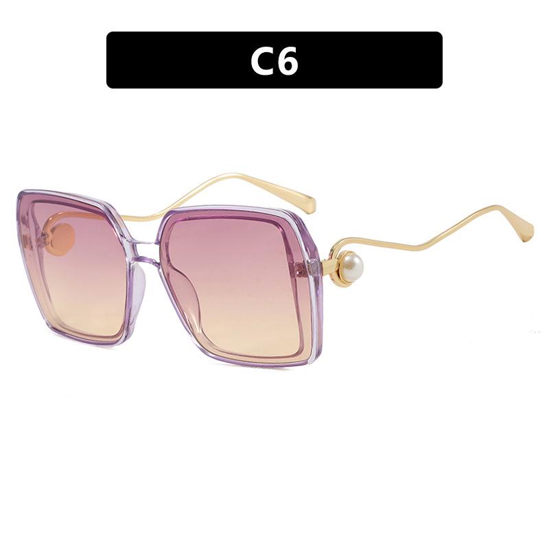Women's Sunglasses, Fashionable Square Large-frame Sunglasses, Pearl-decorated Sunglasses.