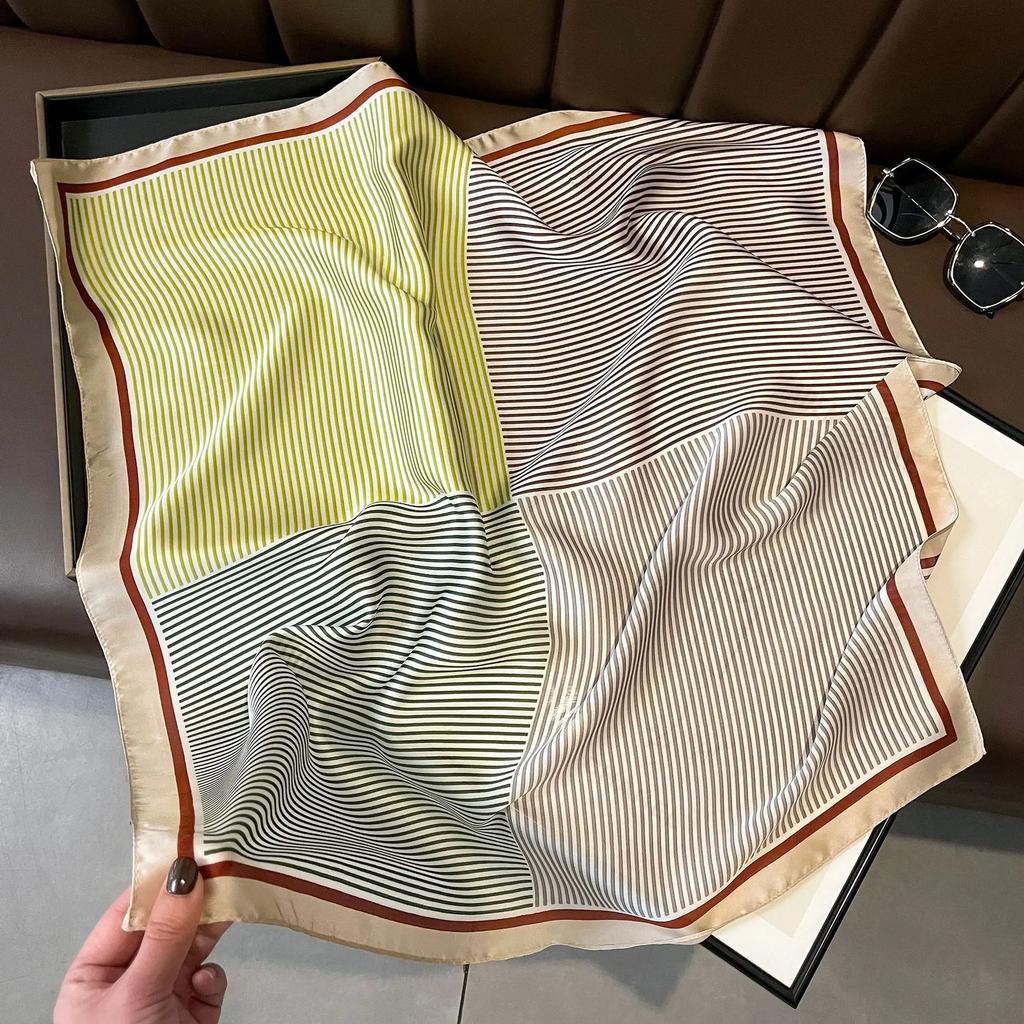 Fashion 70*70 Cm New Designer Women Scarf Houndstooth Silk Print Wrap Temperament French Luxury Ladies Handkerchief Headband