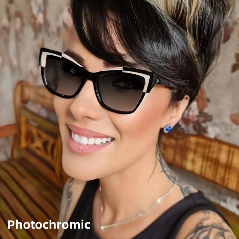 Trendy Cat Eye TR90 Photochromic Reading Glasses for Women Anti Blue Light Hyperopia Prescription Eyewear Color Matching Frame