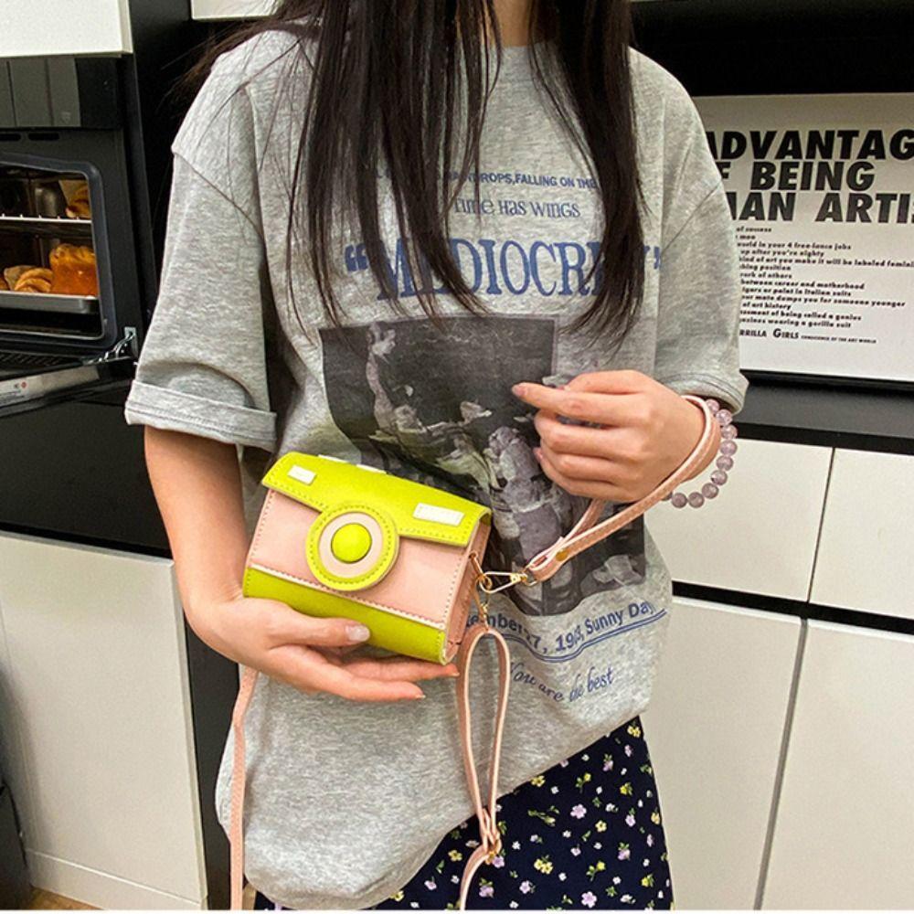Kleine Tas Grappige Vierkante Tas Mini Contrasterende Kleur Crossbody Tas Draagbare Camera Schoudertas Dames