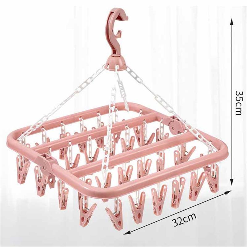 32 Clips Folding Clothes Hanger Dryer Windproof Pants Socks Underwear Plastic Drying Laundry Rack Home Household Accessory