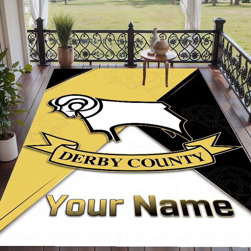 Custom Text Printed Rug Derby County Non Slip Floor Carpet For Home Room Decor