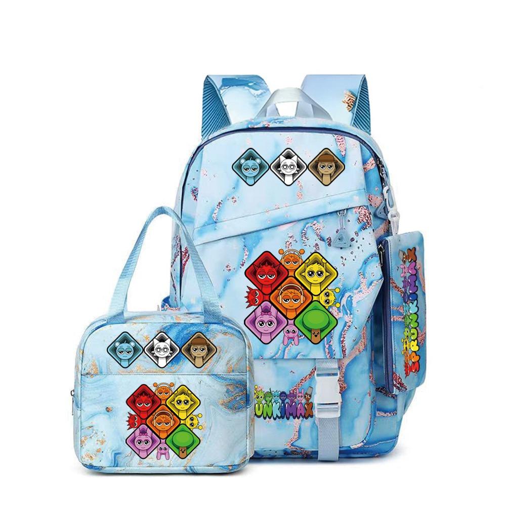 Rhythm Box Sprunki Cartoon Backpack Campus Male and Female Versatile Student Large Capacity School Bag Three-piece Set L