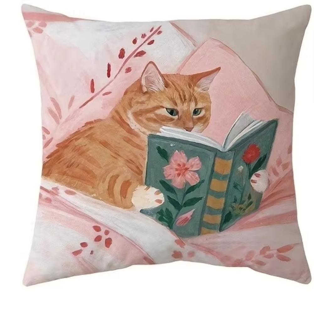 Cute Cat Pattern Cushion Cover Machine Washable For Living Room Sofa Decor Cat Lover Gift Ultra Soft Comfortable Modern Style
