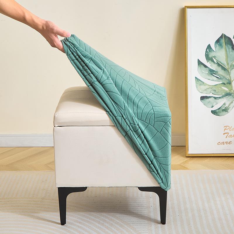 Copri Pouf Jacquard Foglia - Poggiapiedi Divano Casa e Hotel Contenitore Protezione Polvere