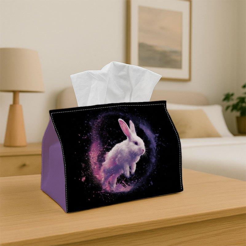 1pc Tissue Box Holder Featuring a White Rabbit Soaring Through The Cosmos - A Versatile Napkin Dispenser Suitable for Home Gatherings, Car Decoration