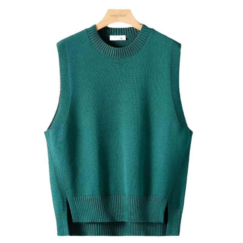 Pánská zimní pletená vesta bez rukávů: Trendy, Volný střih s rozparky, Pulovr s kulatým výstřihem, Ideální pro vrstvení.