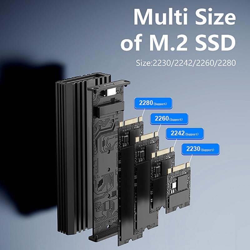 Aluminum M.2 NVMe Enclosure USB3.2 20Gbps Transfer Speed Heat Dissipation Easy Installation for 2230 2242 2260 2280