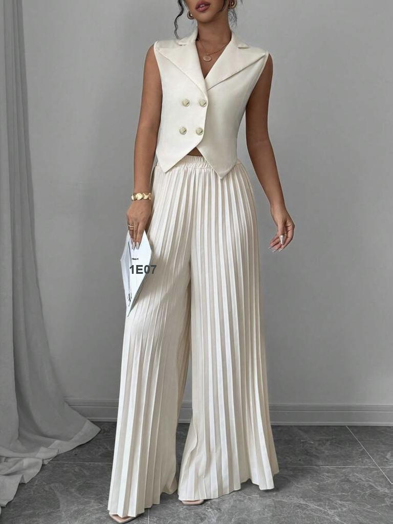 Women's New Fashion Vest Cardigan Pleated Pants Set Long Pants Outfit for Women
