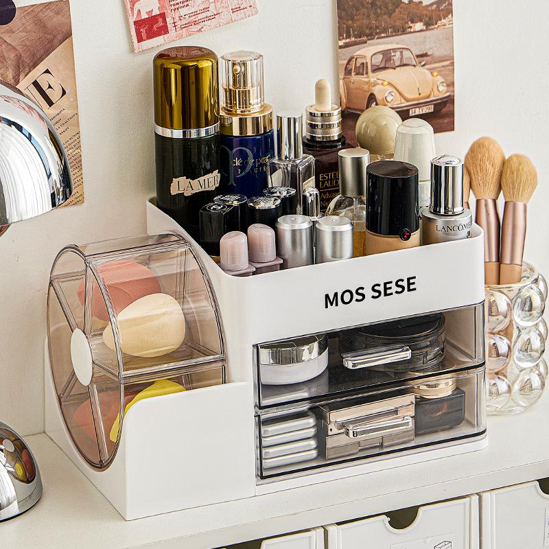 New Luxury Cosmetics Organizer Makeup Storage Box Dressing Table Rack with Rotating Storage Box Desktop Dustproof Cosmetic Boxes