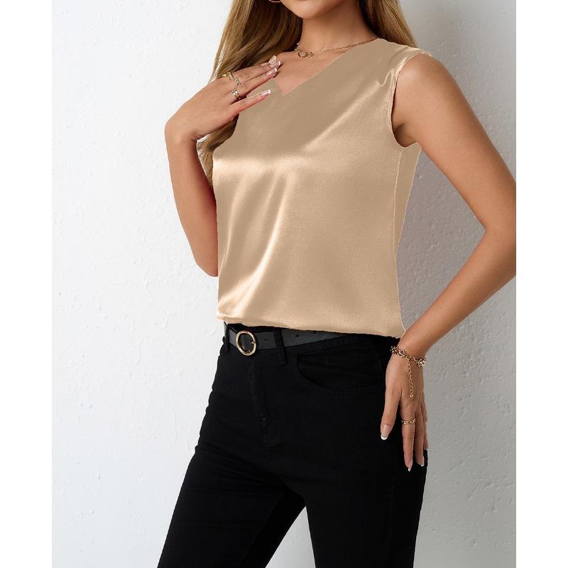 Women's Spring Summer Satin Suit Style Commuter Vest Base Top