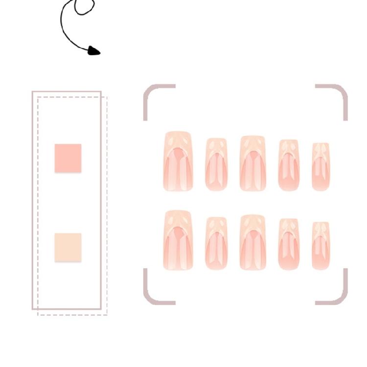 24Pcs French Long Square False Nail with Glossy 3D Stripes Designs for Women and Girls Seeking Salon Styles Nail