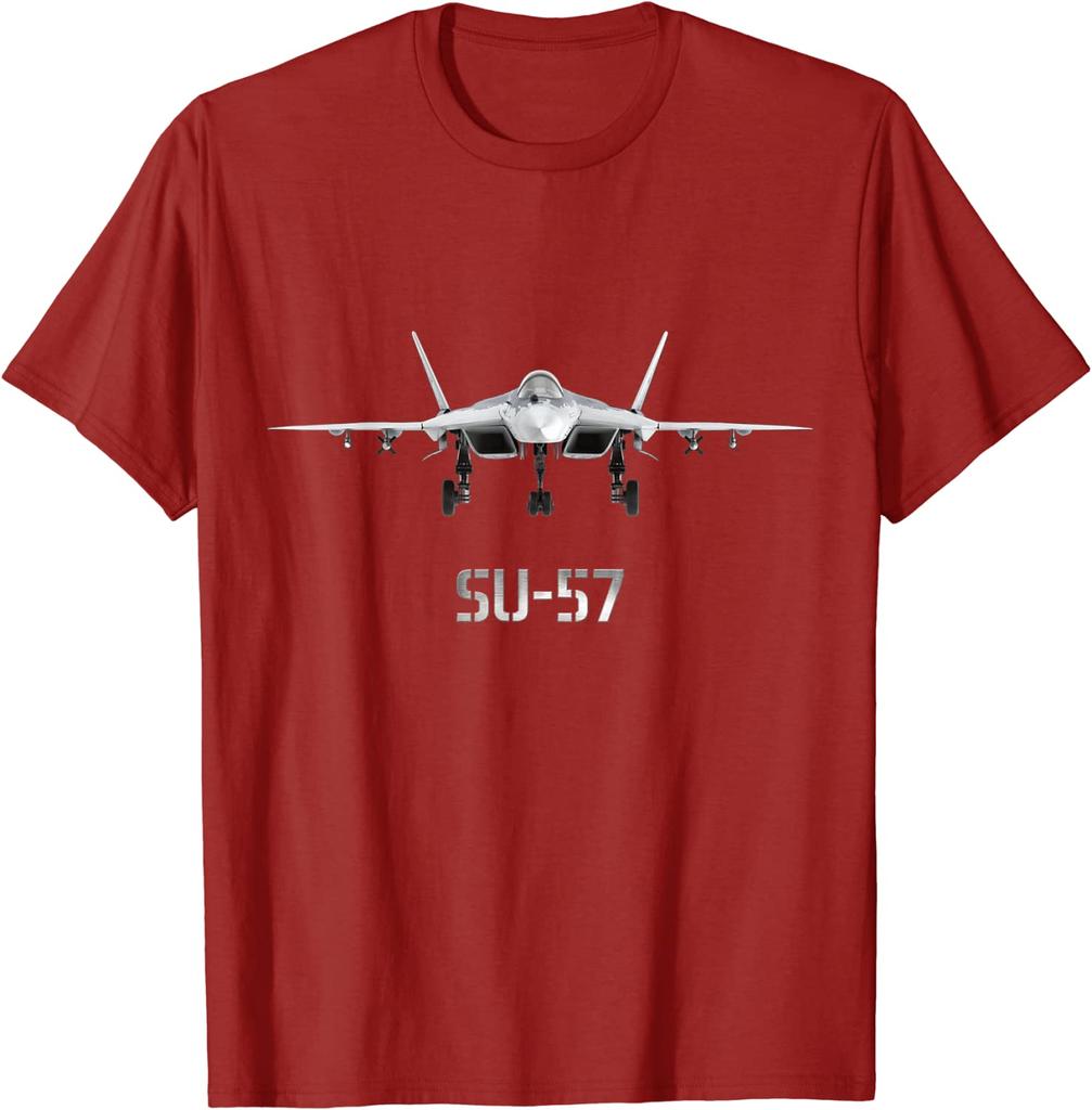 SU57 Russian Fighter Jet Men TShirt Short Sleeve Casual 100 Cotton ONeck T Shirts
