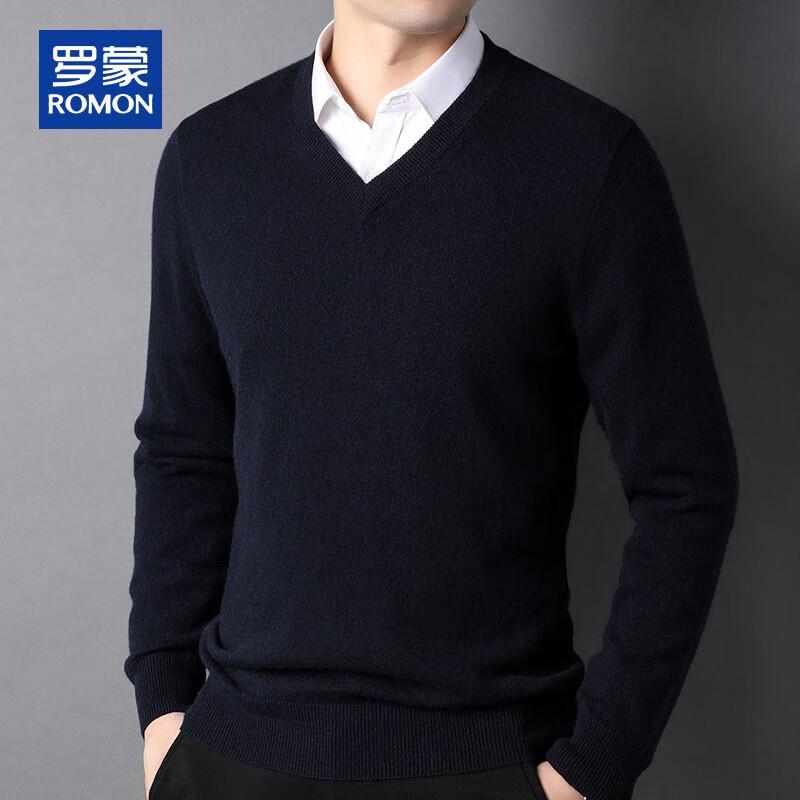 ROMON Men's Thick 100% Cashmere V-Neck Pullover Sweater