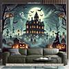 1 Piece of 2D Background Fabric, Halloween Pumpkin Lantern Haunted House Night Polyester Fabric Background Fabriczyc