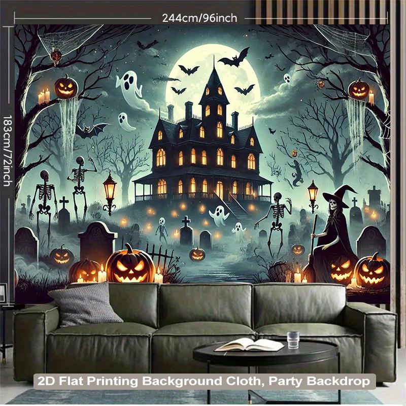 1 Piece of 2D Background Fabric, Halloween Pumpkin Lantern Haunted House Night Polyester Fabric Background Fabriczyc