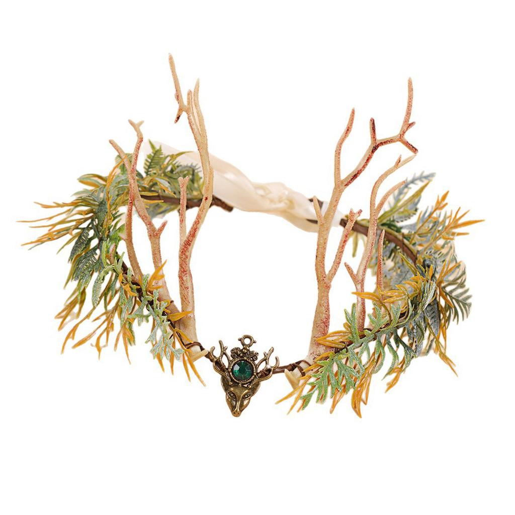 Natural Elf Forest Theme Headpiece With Realistic Twigs And Plastic Grass For Outdoor Party Photography Costume Props