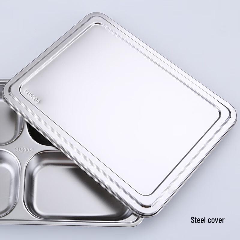 XUNIAN 304 Stainless Steel Round Divided Meal Plate with Lid
