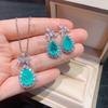 Simulation Paraiba Blue Noblewoman Pendant Emerald Bride Vintage Jewelry Necklace Earring Set