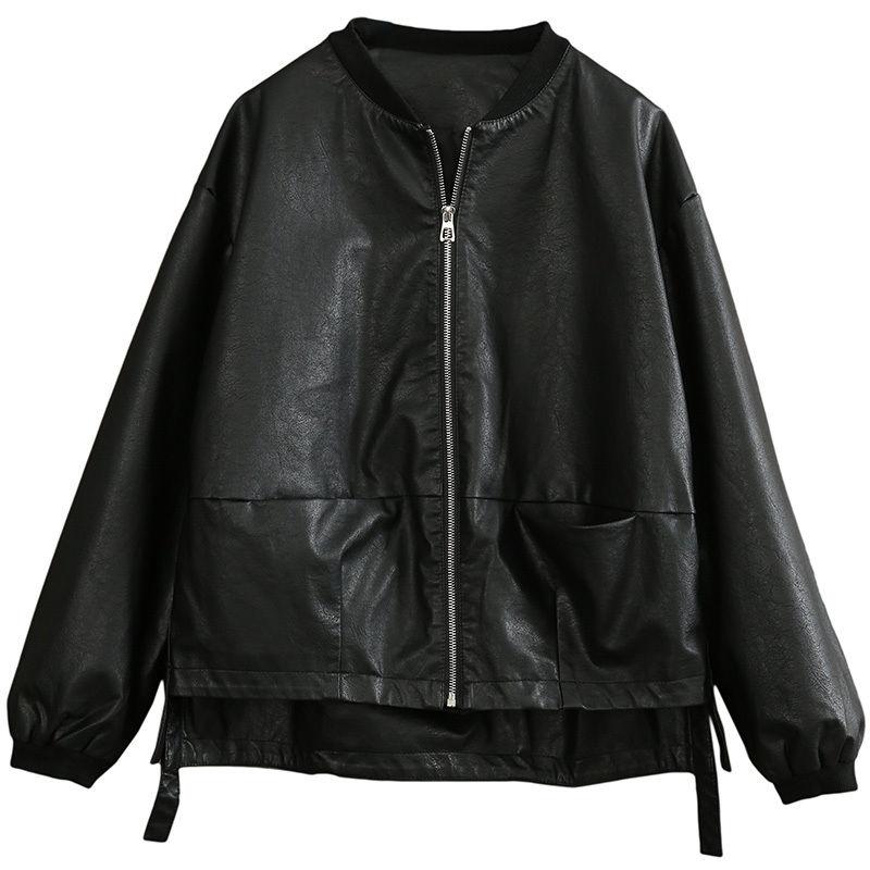 Жіночі вінтажні куртки з ПУ шкіри великих розмірів на осінь-зиму, оверсайз, вільні, повсякденні, чорні, з довгим рукавом, короткі топи, верхній одяг