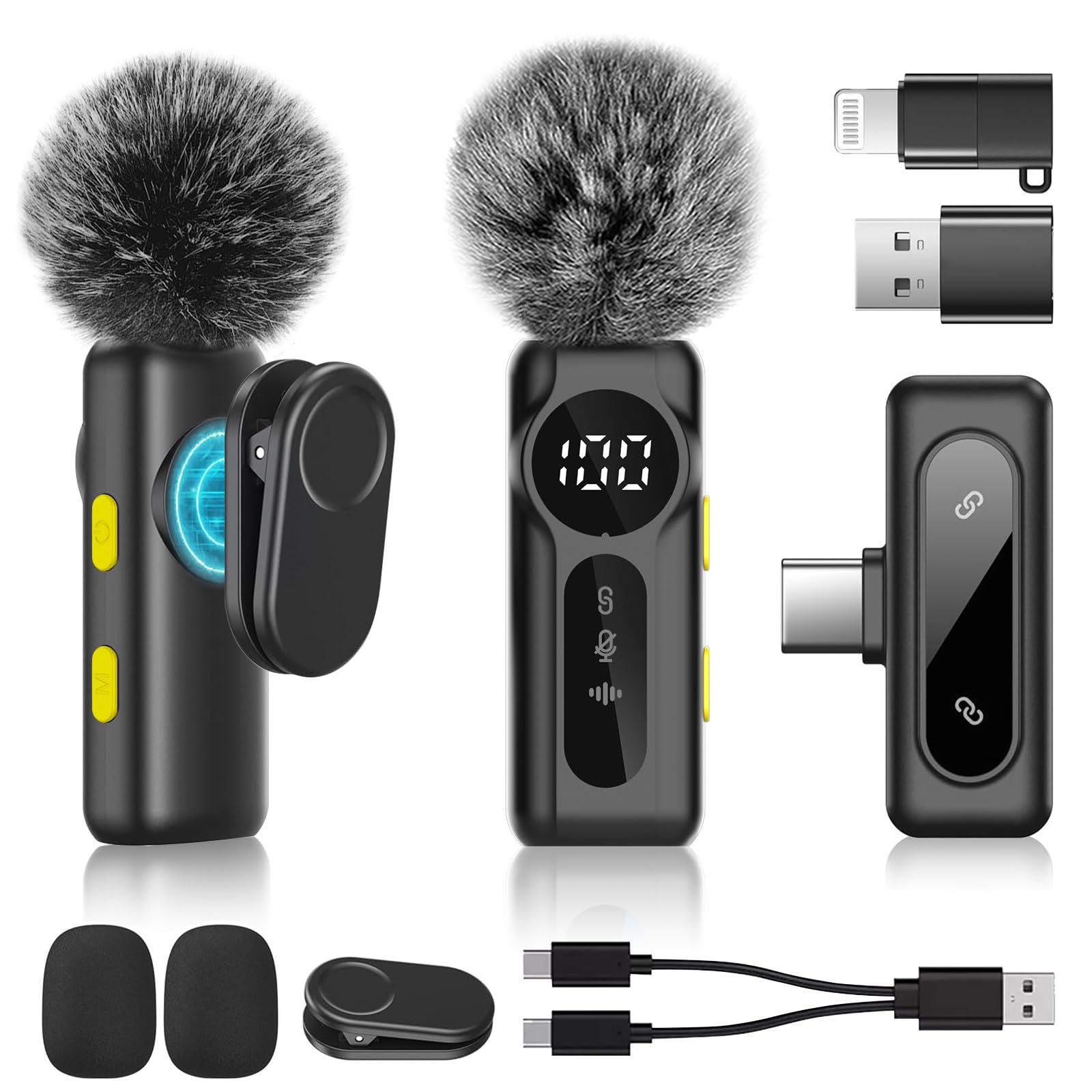 

PAKESI Петличный микрофон, Беспроводной микрофон с большой дальностью передачи, Чистое качество звука, Шумоподавление, Легкий, Совместимый с Type-C,