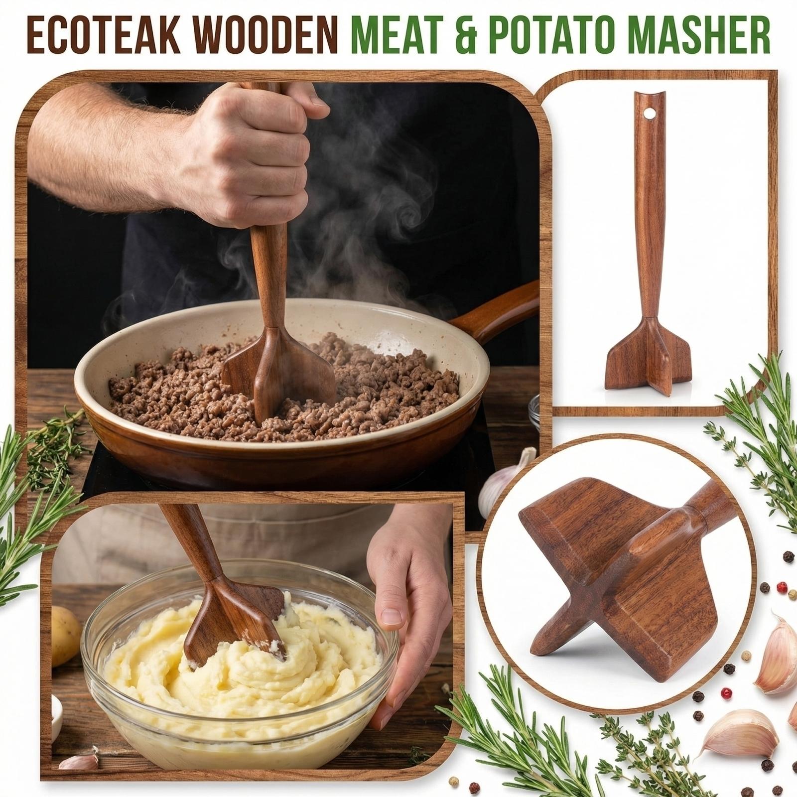Wooden Potato Masher Meat Masher Meat Foam Maker Potato Mash Maker One Size
