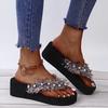 Fashion Women's Flip Flops Fashion Pearl Decor Thick Bottom Slippers Women Colorful Sequins Clip Toe Wedge Sandals Light Non Slip Slides