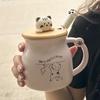 Cute Cartoon Cat Ceramic Mug with Lid and Spoon – Breakfast Coffee Cup
