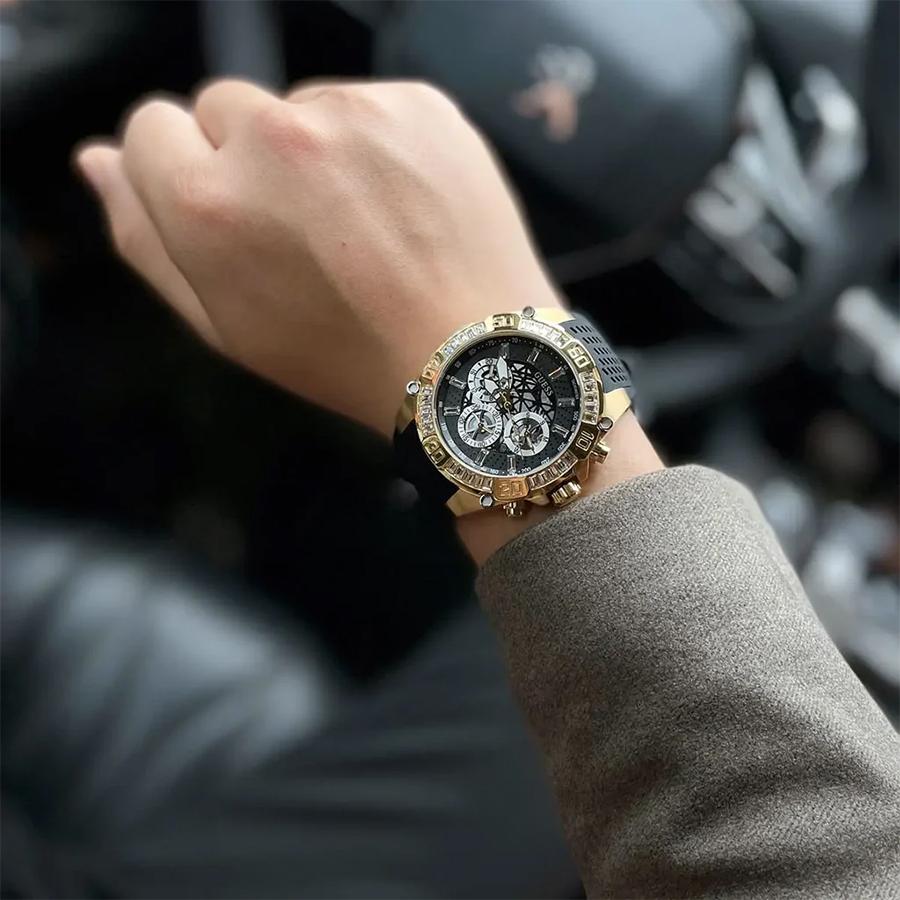 Guess Hodinky Mužské Guess Multifunkčné Quartz Hodinky - Zlatý Nerezový Remienok, Kryštálový Trendy Ciferník, Módne Hodinky pre Mužov