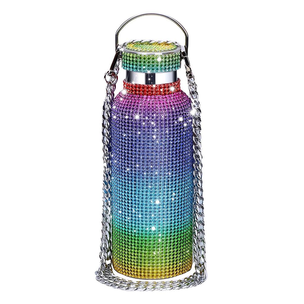350ml/500ml/750ml Bling Diamond termosky Přenosná třpytivá štrasová láhev na vodu Crossbody termoláhev z nerezové oceli