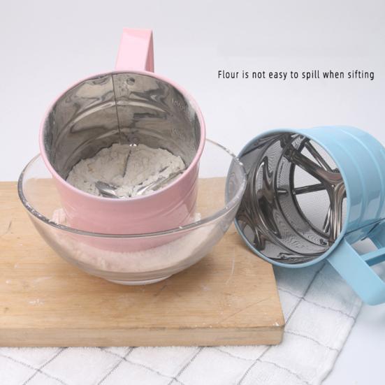 Semi Automatic Flour Sifter Handheld Push-Type Mesh Shaker for Baking Cakes Cookies Powdered Sugar Cocoa Powder Kitchen Tool