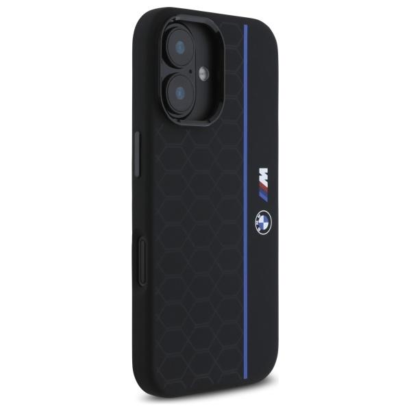 BMW Bmhmp16S23Sheb iPhone 16 6.1        Czarny/Black Hardcase Silikonowy Sześciokąt Niebieska Linia Magsafe