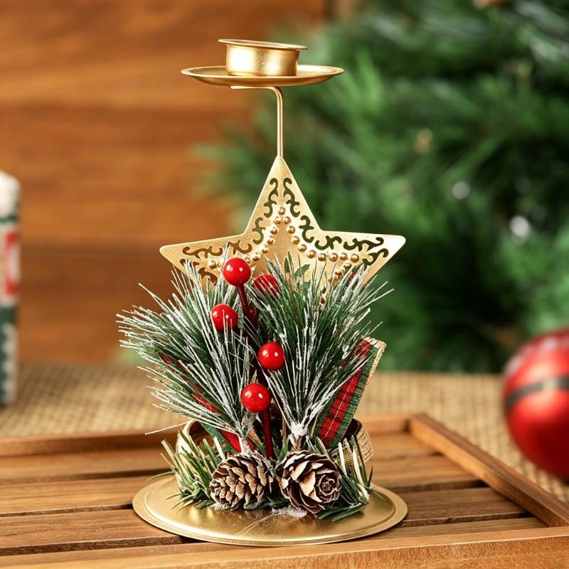 Golden Christmas Tea Light Candle Holders Reindeer Star Snowflake Tabletop Holiday Decoration