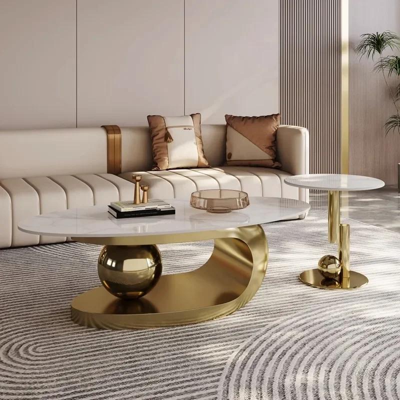Gold Living Room Coffee Tables Modern Design Decor Oval Coffee Tables Minimalist Mesa De Centro De Sala Furniture Living Room