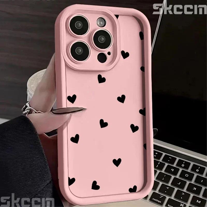 Phone Case For iPhone 16 15 13 14 Pro Max 11 12 13 7 8 16 Plus XR X XS Max SE2022 Love Heart Print Matte Soft Shockproof Cover